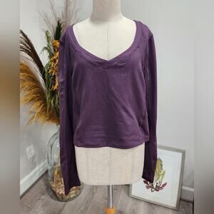 Athleta Purple Long Sleeve Cropped Shanti Lace Yoga Top Size XL